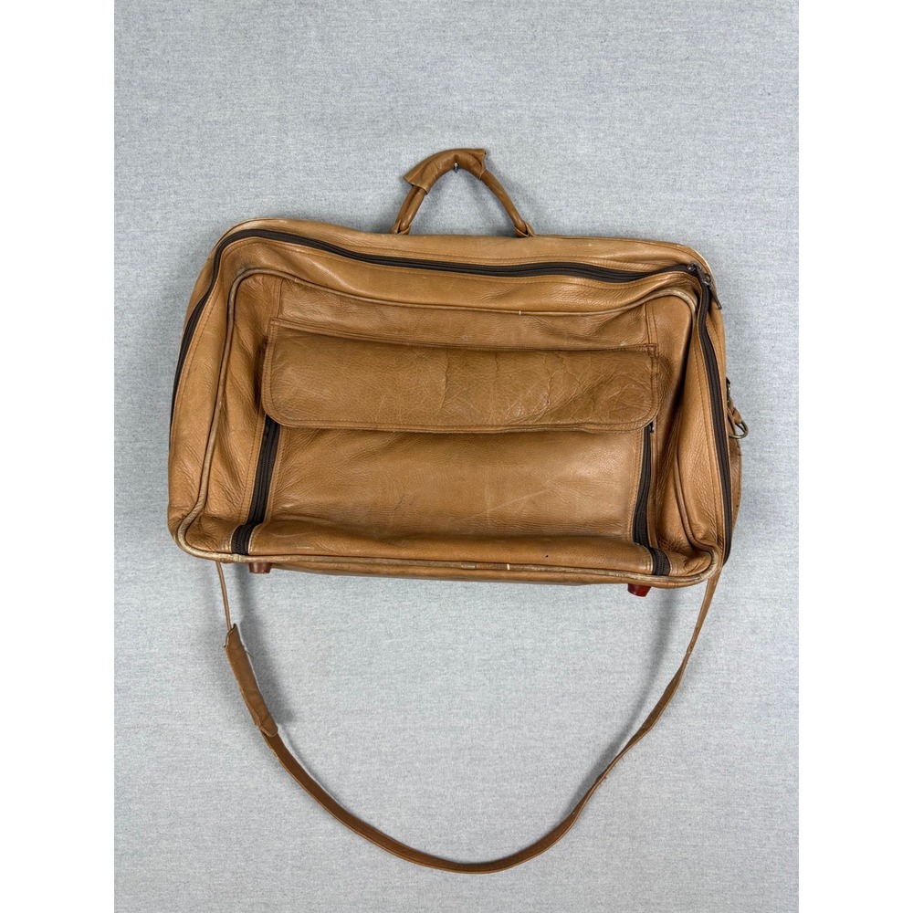 Vintage Tan Leather Briefcase Messenger Bag Laptop Travel Portfolio Tan Brown